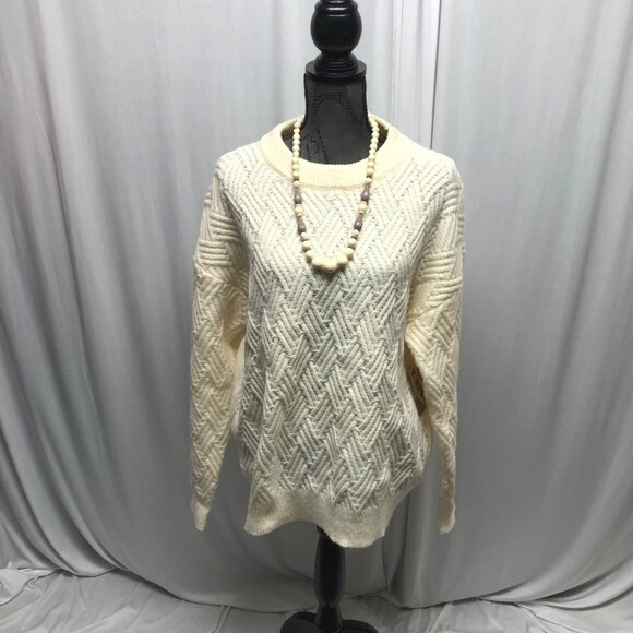 Epretty Cream Textured Knit Pullover Sweater Womens Size Medium Long Sleeve NEW - Picture 1 of 9